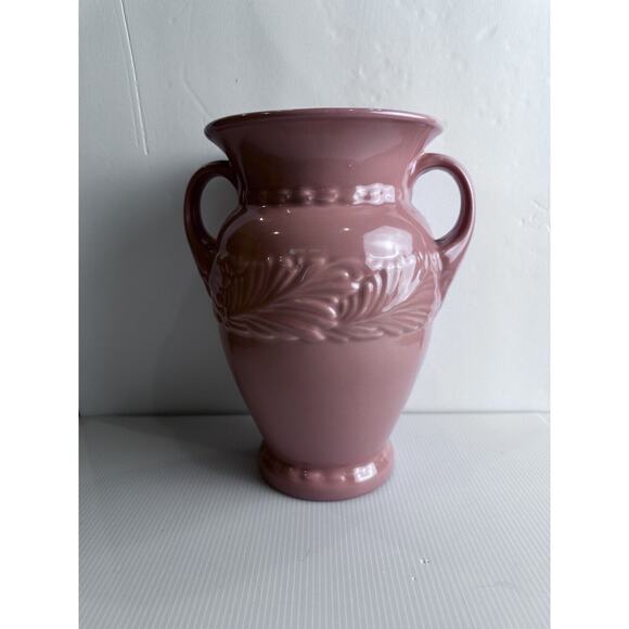 BEAUTIFUL VINTAGE ABINGDON ART POTTERY 153 ACANTHUS LEAF PINK WITH HANDLES VASE! - Picture 5 of 16